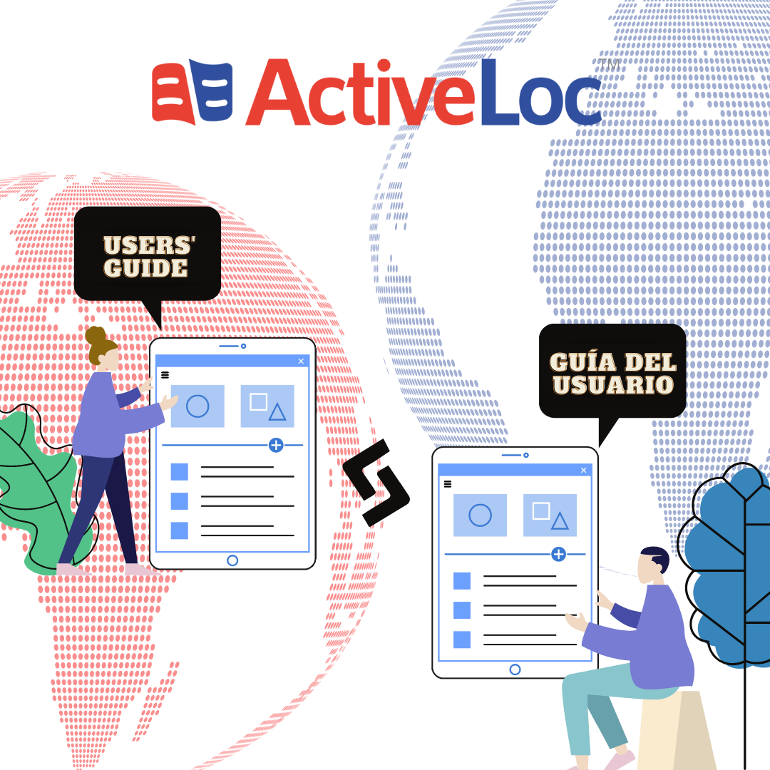 Image shows the ActiveLoc logo. User guide translation services, manual localisation