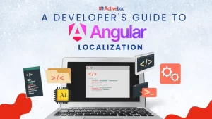 A visual representation of a web application built with Angular, showing different languages being displayed on the UI, symbolizing Angular localization.